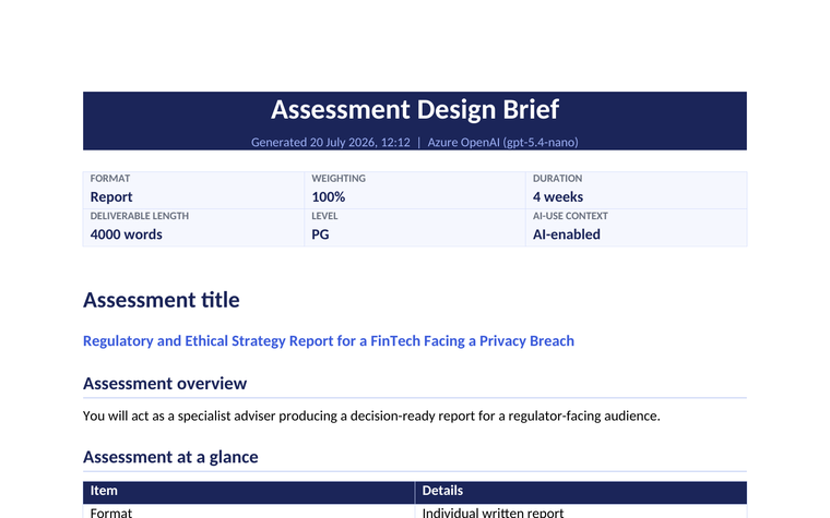 Exported assessment design brief
