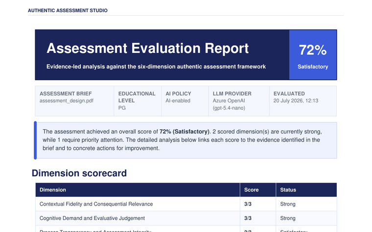 Exported assessment evaluation report